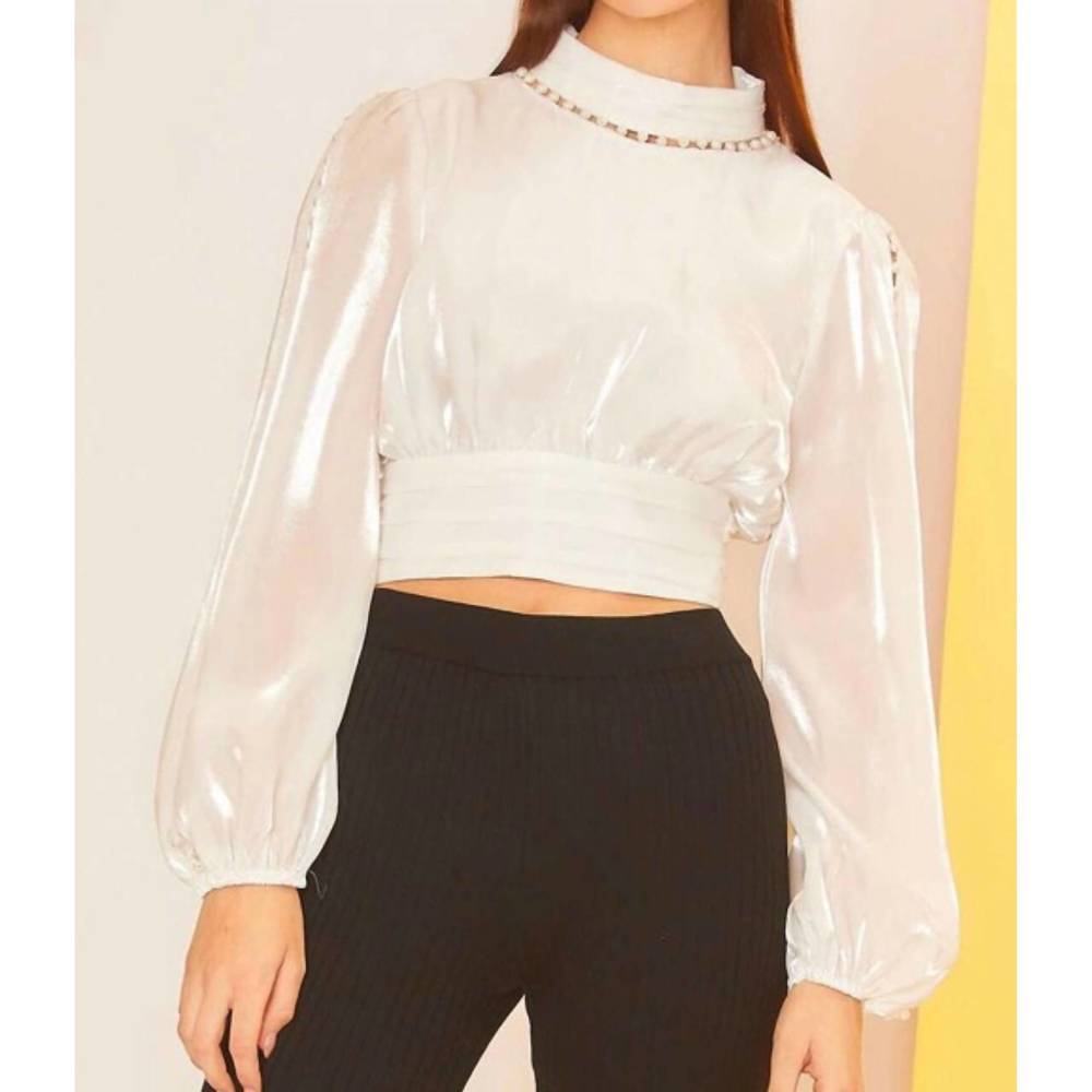 NEW MAINSTRIP elise backless cropped sleeve blouse in white